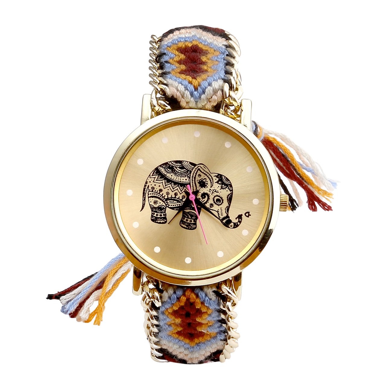 JSDDE 1PC Femmes Motif éléphant Corde Tissé Band Bracelet Quartz Composer Montre Orange