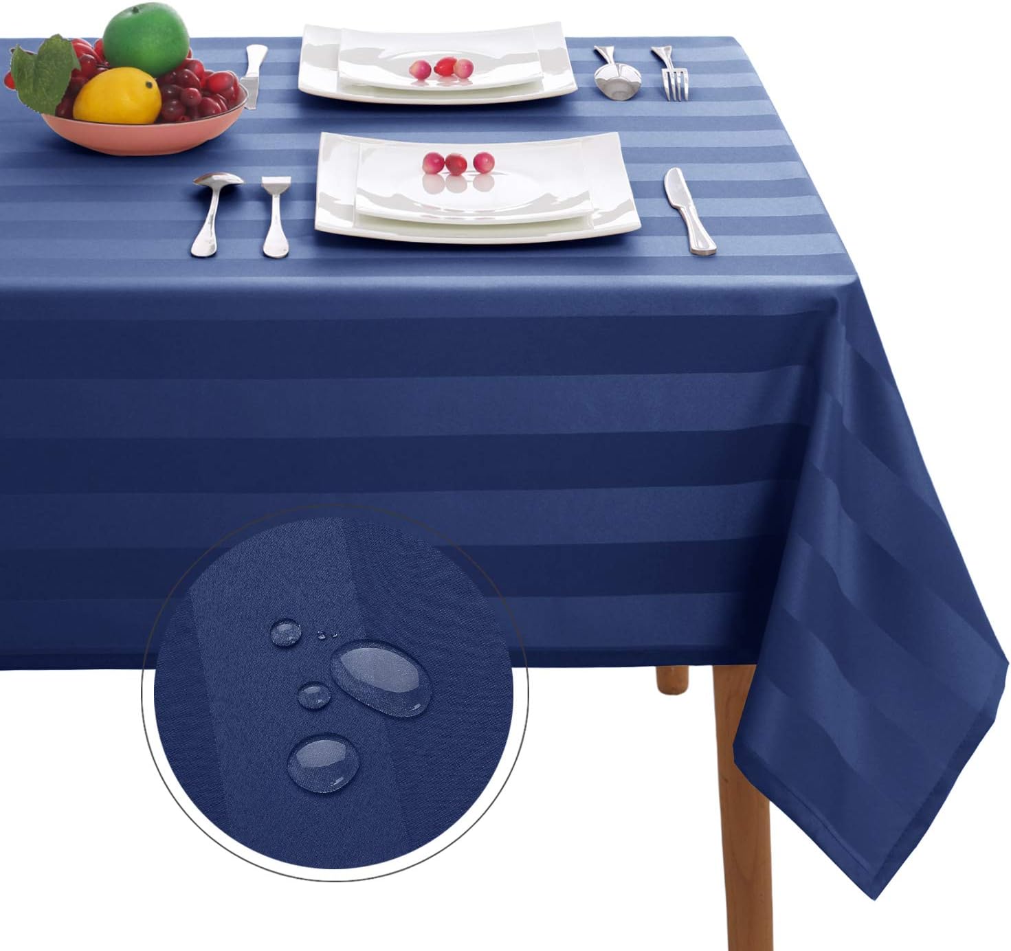 Hiasan Navy Blue Striped Square Tablecloth Stain Resistant and
