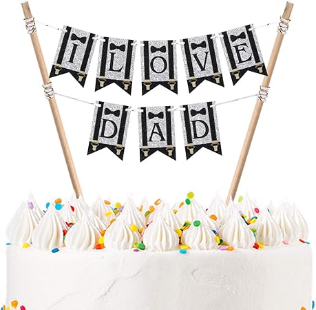 Amazon I Love Dad ケーキ バンティングトッパー ガーランド ハンドメイド パパの誕生日ケーキトッパー 父の日のパーティーデコレーション 父の日ギフトスーツ 蝶ネクタイ柄 おもちゃ おもちゃ