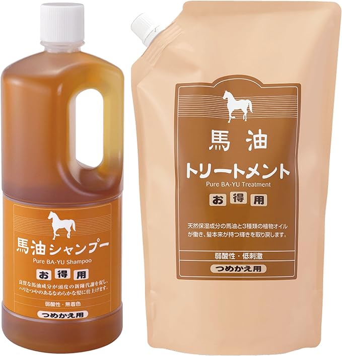Amazon アズマ商事の 馬油トリートメントとシャンプーの 詰替え用 各1000ｍｌ 旅美人 シャンプー 通販