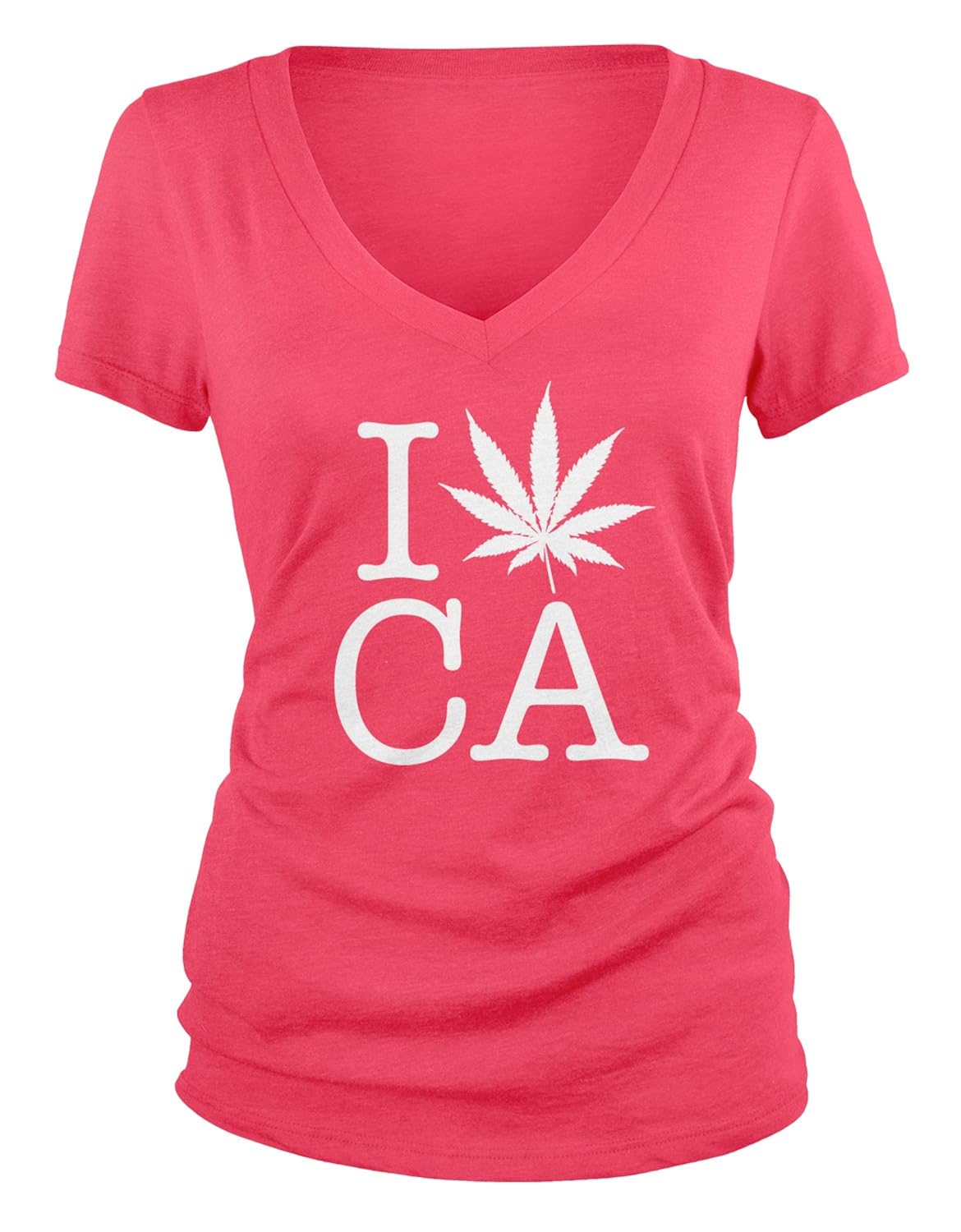Amdesco Junior's I Love CA, Pot Leaf Cali Weed V-Neck T-Shirt