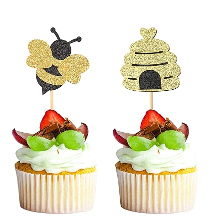Amazon Com 24 Pcs Bee Cupcake Toppers Glitter Birthday Party