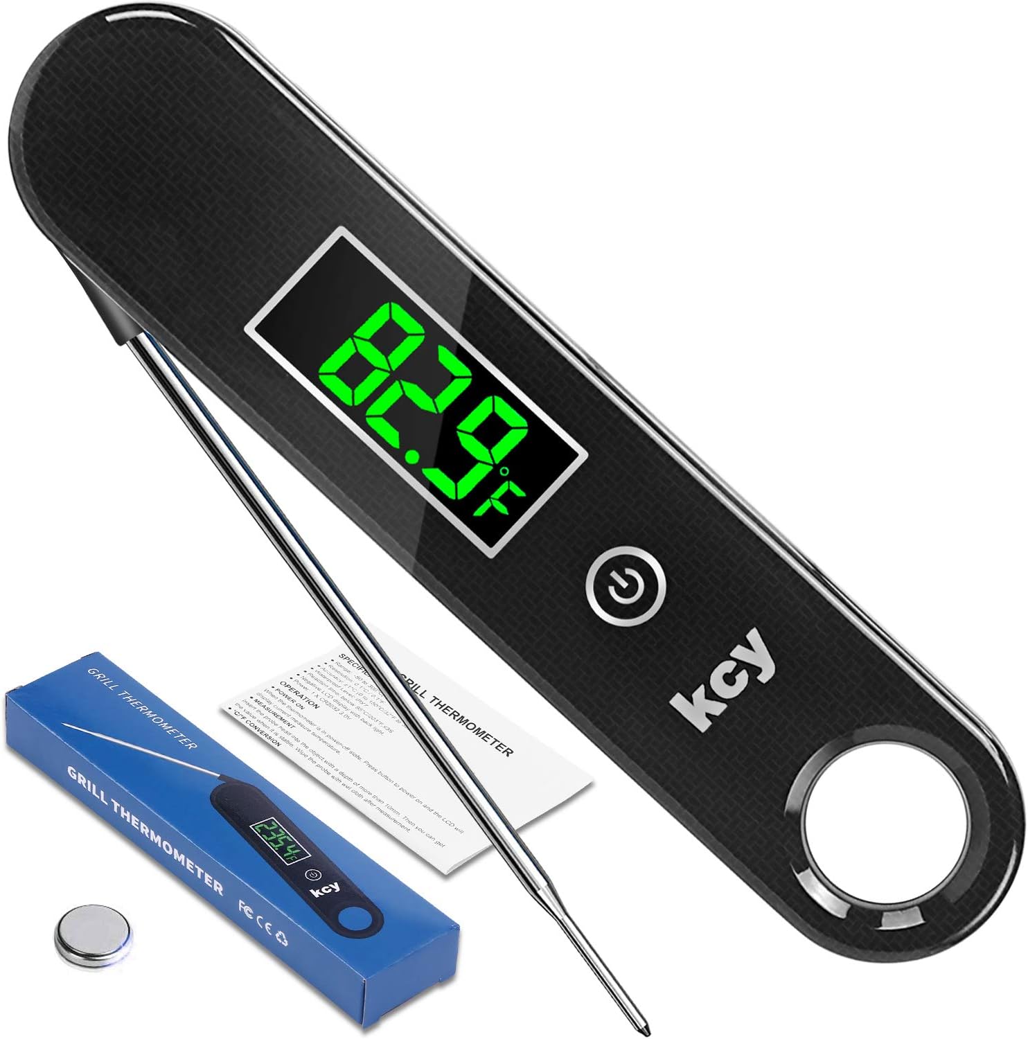 KCY Ultra Fast Thermocouple Digital Instant Read Meat Thermometer, Best Waterproof Thermometer for Kitchen, Cooking Food, BBQ, Grill and Oil Deep Fry Candy (Black): Kitchen & Dining