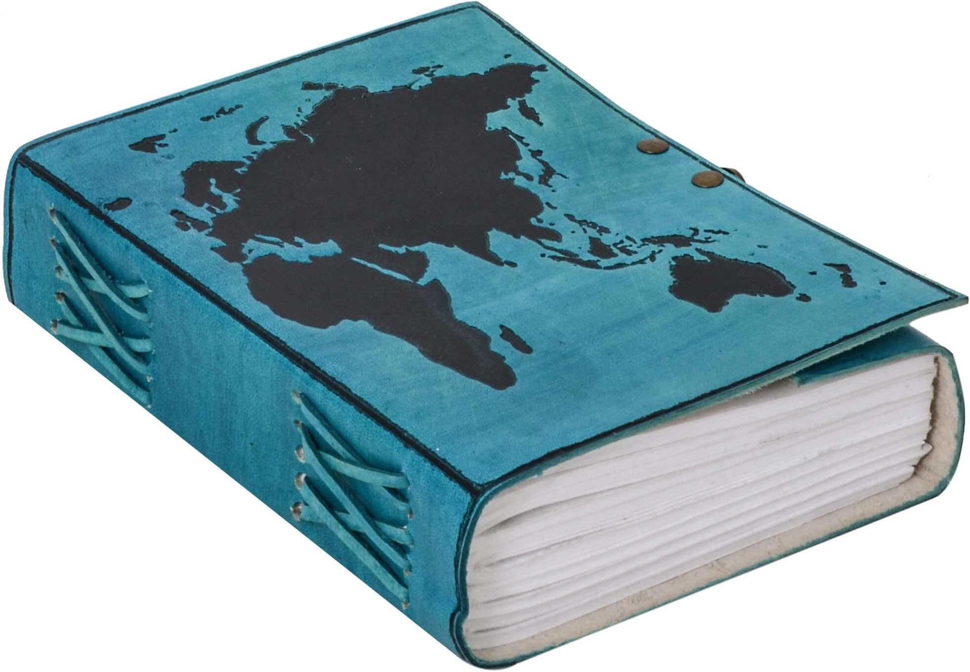 Gusti Leather DIN B5 Leather Notebook Book Diary Sketch Book Photo Book Travel Diary Design World Map Blue 2P47/24/20