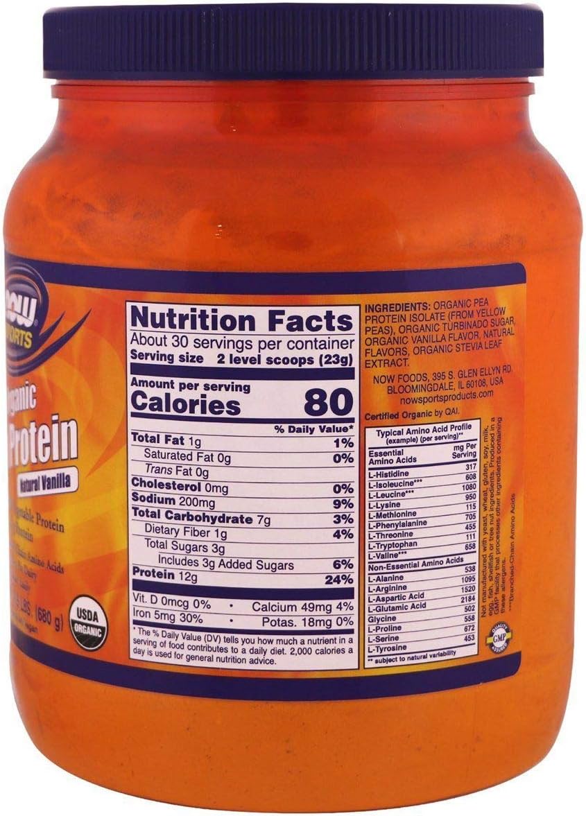 Now Foods Sports, Organic Pea Protein, Natural Vanilla, 1.5 lbs (680 g): Health & Personal Care