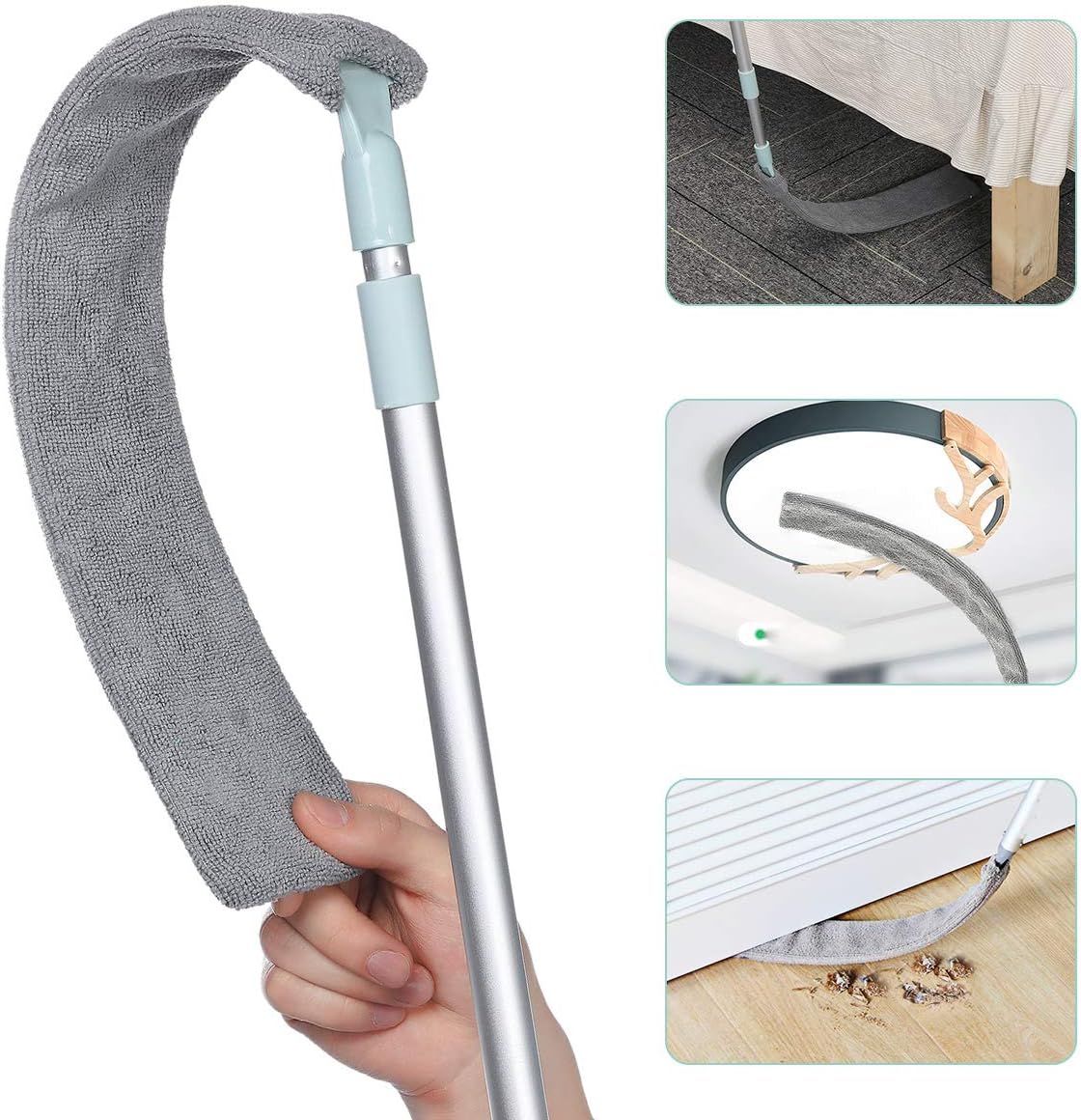 LIUMY Dust Brush, Retractable Gap Hand Duster with Extension Pole(40 to 55 inches), Bendable and Washable Gap Dust for Household Bed Sofa Furniture Gap, Clean Fur Hair, Wet and Dry