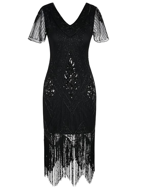PrettyGuide Damen 1920er Charleston Kleid Pailetten Cocktail Flapper Kleid Mit Ärmel