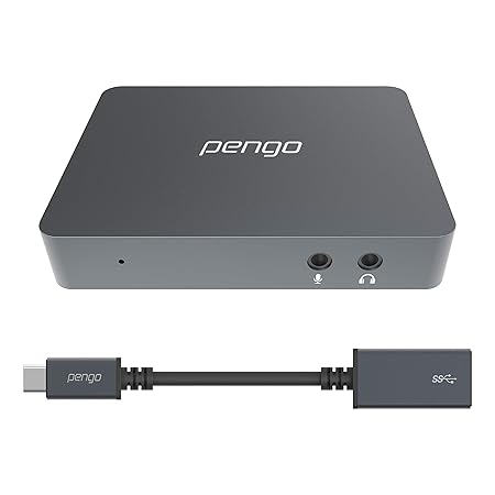PENGO 4K HDMI Grabber Video Card Capture, [Bundle mit] USB-C Zu USB-A/Buchse, UHD 4K @ 60fps, UVC, Kein Treiber, Live-Streami