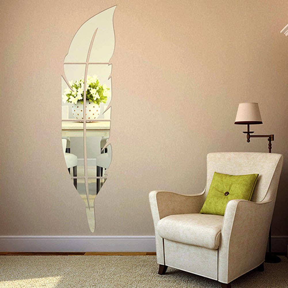 Qaurora Modern DIY Feather Mirror Wall Stickers Acrylic Fashion 3D Home Decal Living Room Murals 48 x 12 inches (120 x 30cm)(Right) - Image 5