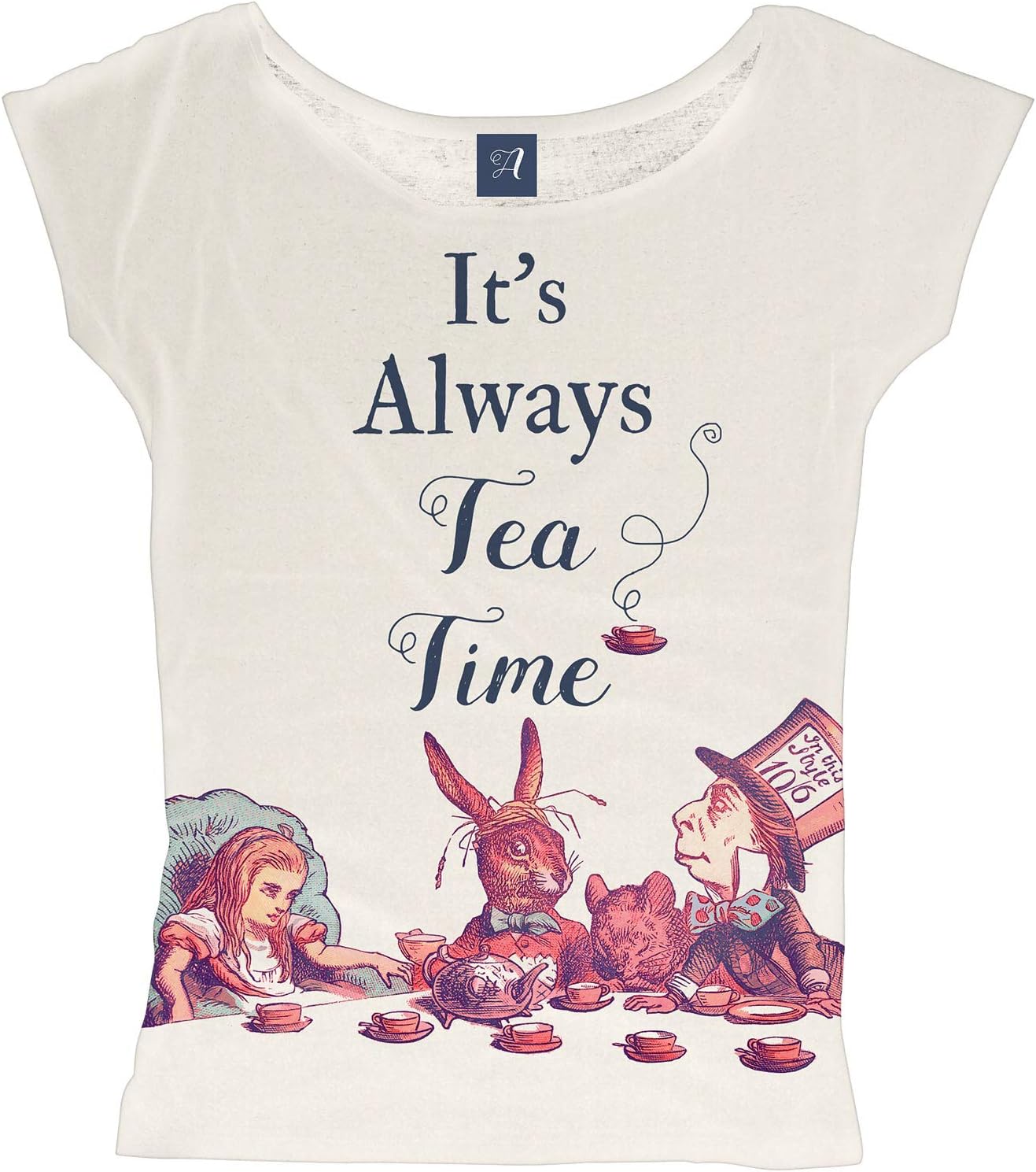 Tea Time Ladies T-Shirt for Alice in Wonderland Fans Elbenwald White - M