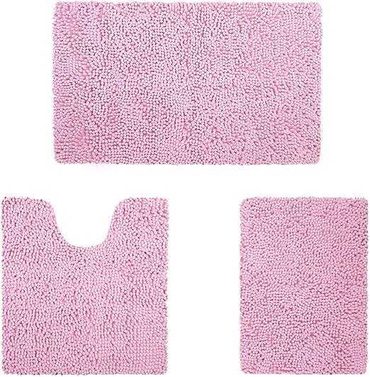 Amazon Com Homeideas 3 Pieces Bathroom Rugs Set Ultra Soft Non Slip And Absorbent Chenille Bath Rug Pink Christmas Bathroom Rugs Plush Bath Mats For Tub Shower Bathroom Kitchen Dining