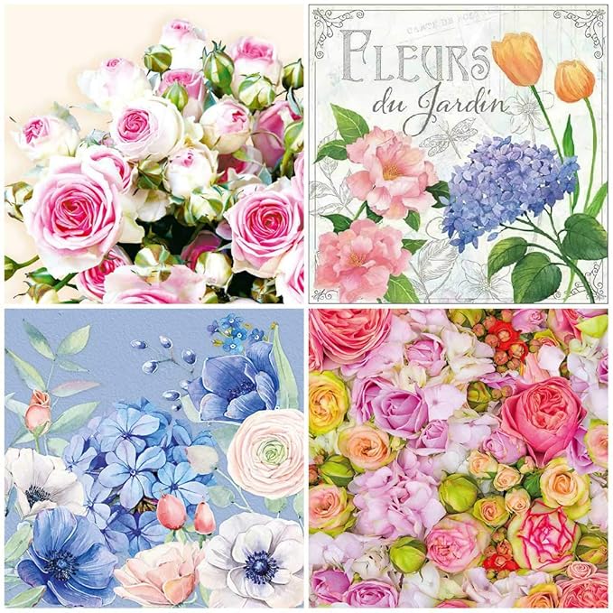 The Tissue Store Decoupage Paper Napkin for Craft 4 Sheets Floral