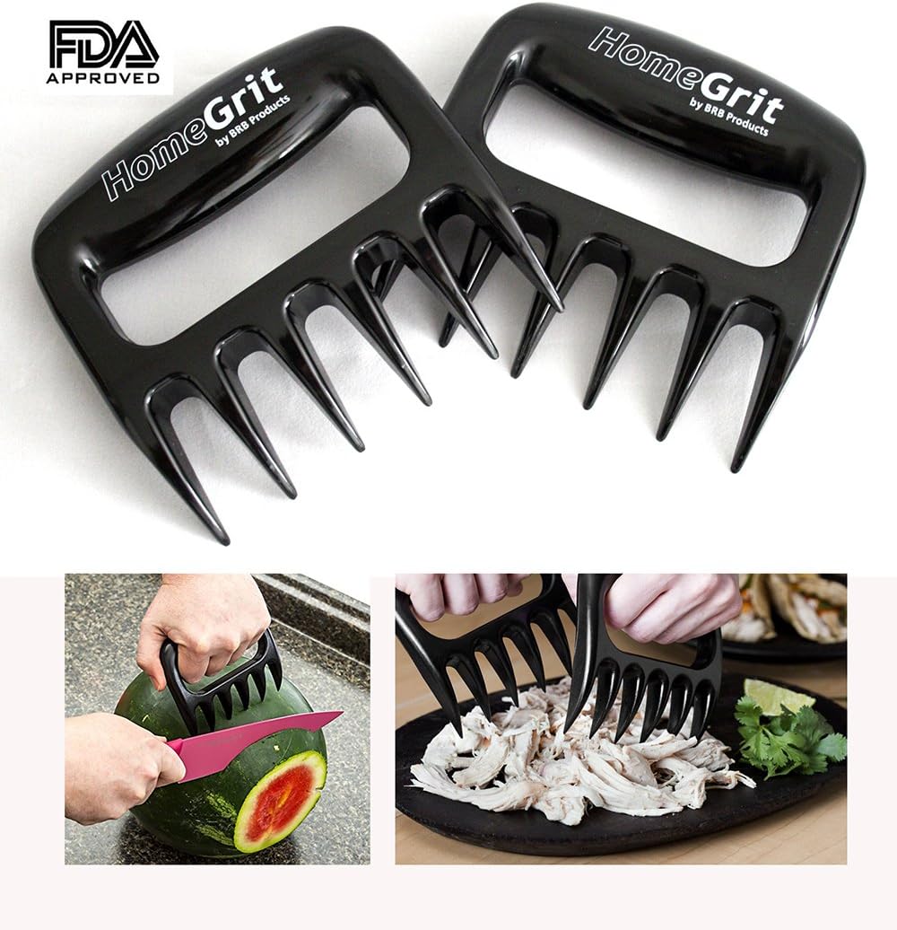 HomeGrit Premium Quality Meat Claws Pulled Pork Shredder BBQ Bear Claws Paws! Meat Forks Handler-Carving Meat Fruits – Mixing and Tossing Salad Protect your hands from burns! Easy lift hot large meat!