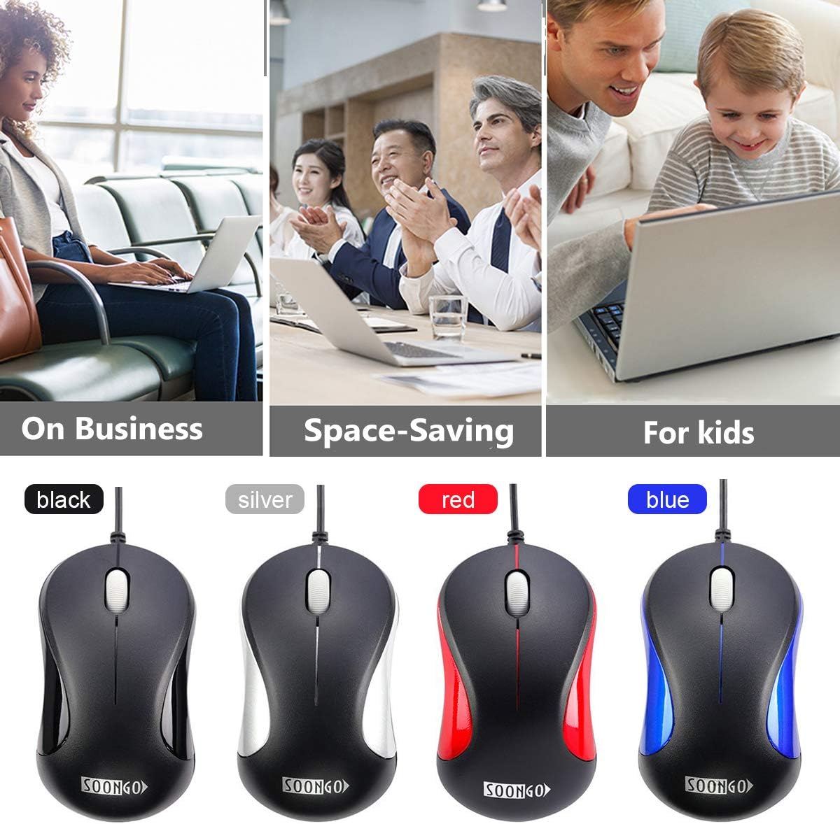 SOONGO Computer Mini USB Wired Optical Mouse Portable for Laptop Notebook, MacBook - Blue, 1 Pack - Image 4