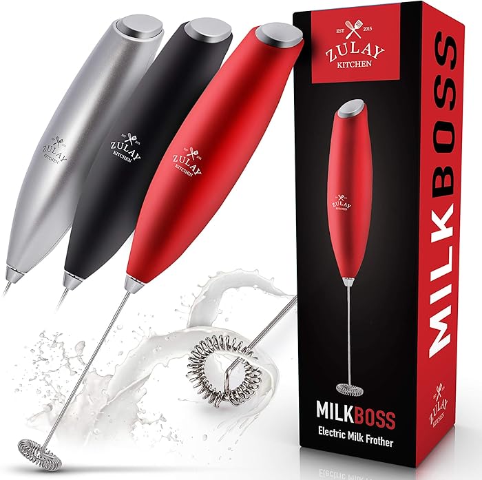 Zulay New Faster, Stronger & Longer Lasting Titanium Motor Milk Boss Milk Frother (Stand Not Included) - Handheld Frother Whisk - Strong Milk Foamer Frother Mini Blender for Coffee, Bulletproof® Coffee, Frappe, Latte, Matcha, Budget No Stand - Strawberry Blast