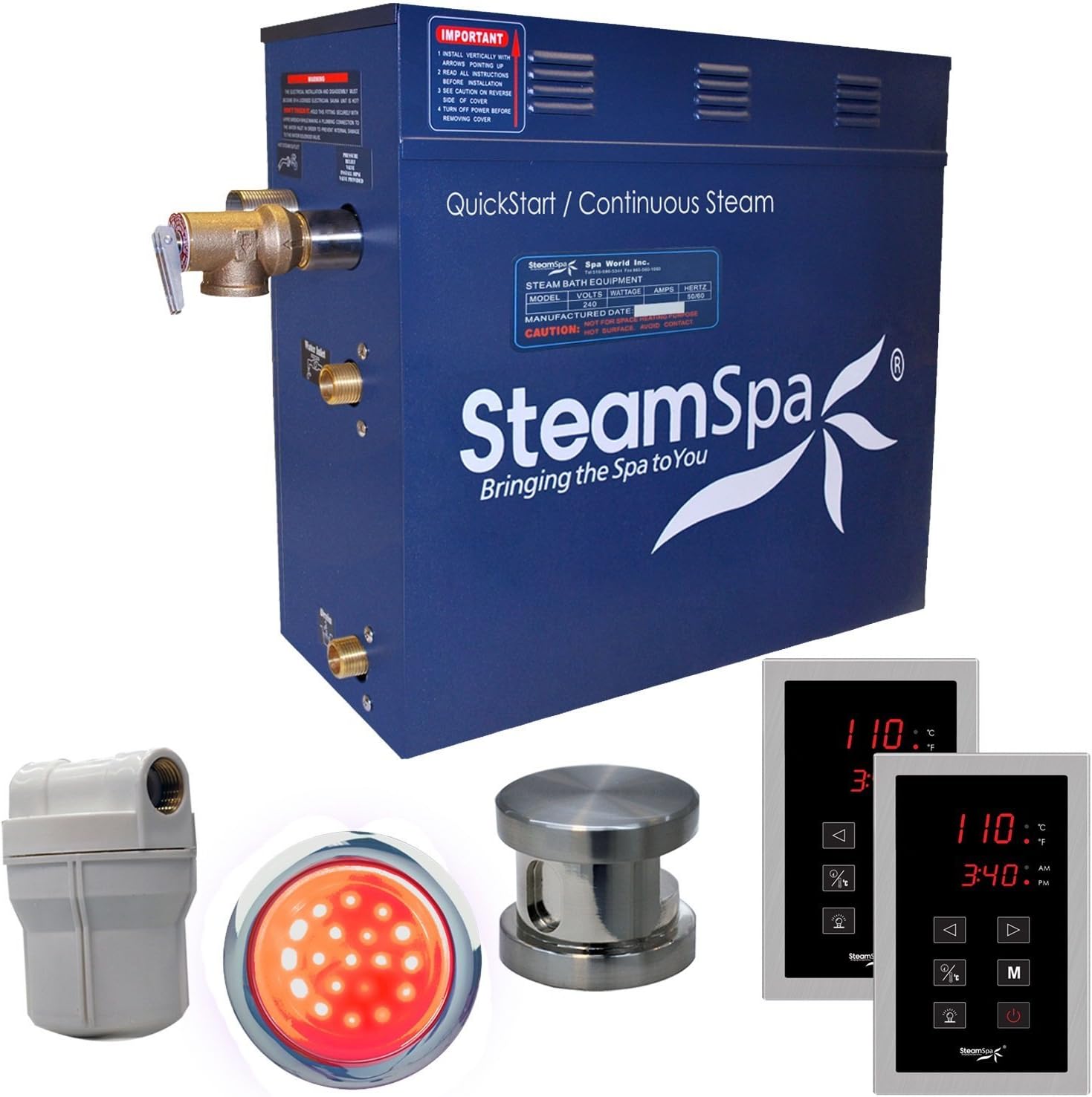 Steam Spa RYT600BN Royal 6 KW Quick Start Acu-Steam Bath Generator Package, Brushed Nickel