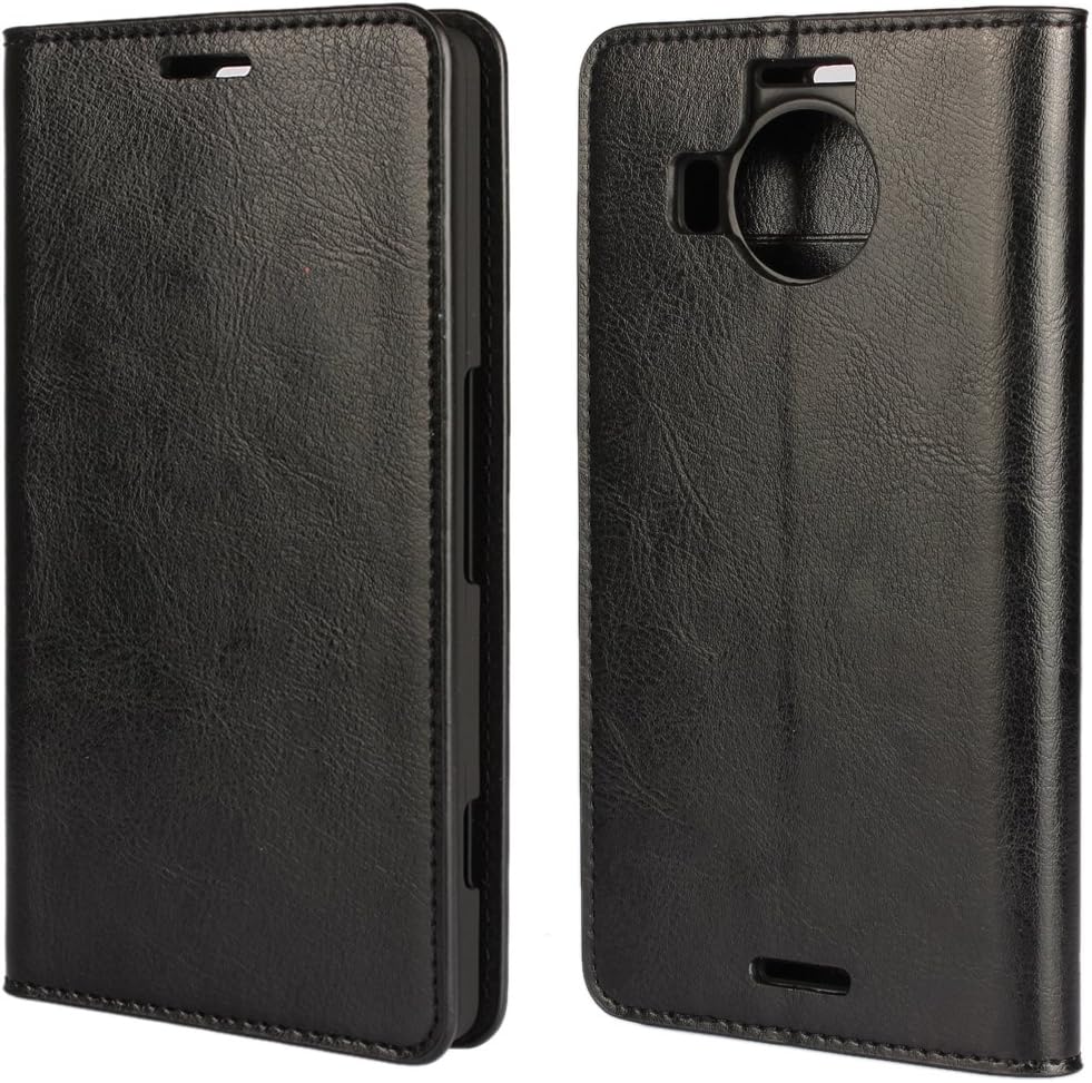 Cavor Microsoft Nokia Lumia 950XL Wallet Case, Crazy Horse Pattern Genuine Leather Folio Bookstyle Flip Case Cover Stand Function with Card Slots/Cash Compartment for Nokia Lumia 950XL (5.7")-Black