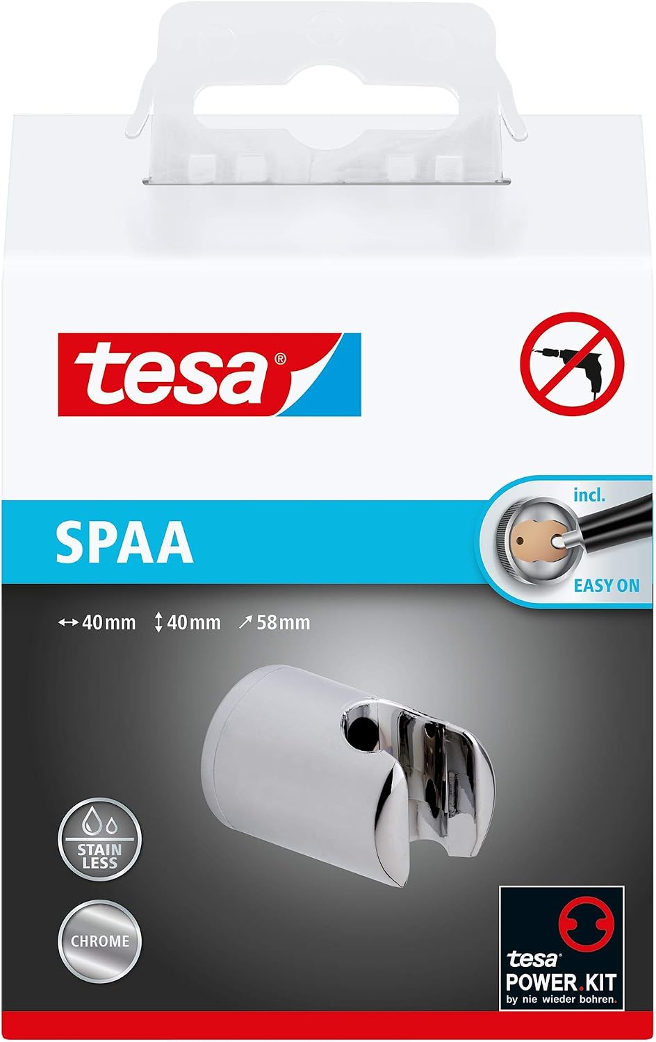 tesa UK Spaa shower head holder, chromed plastic, self-adhesive, adhesive mounting technology, Clear, 6.5 x 7 x 8.5 cm - Image 3