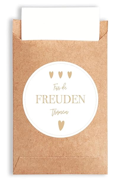 50 Umschläge & 50 Freudentränen Sticker im Vintage-Stil für die Hochzeit | Aufkleber & Papiertüten aus schönem Naturpapier | 
