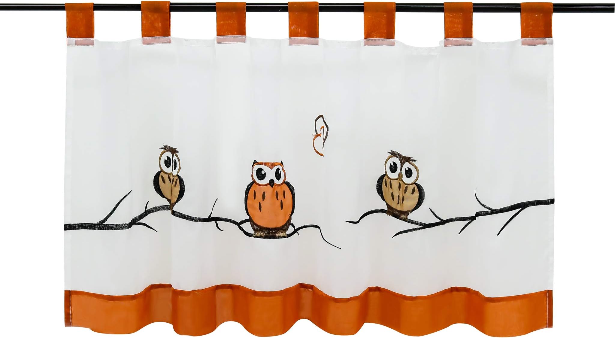 Joyswahl Voile Net Curtain Cafe net curtain with loops Grete with Owls Pattern Transparent New 1 Pack, Polyester, owls, HxB 45x90cm
