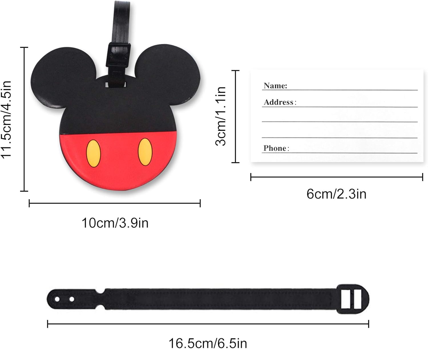 Finex 4 Pcs Set Mickey Mouse and Minnie Mouse Silicone Travel Luggage Baggage Identification Labels ID Tag for Bag Suitcase Plane Cruise Ships with Belt Strap: Clothing