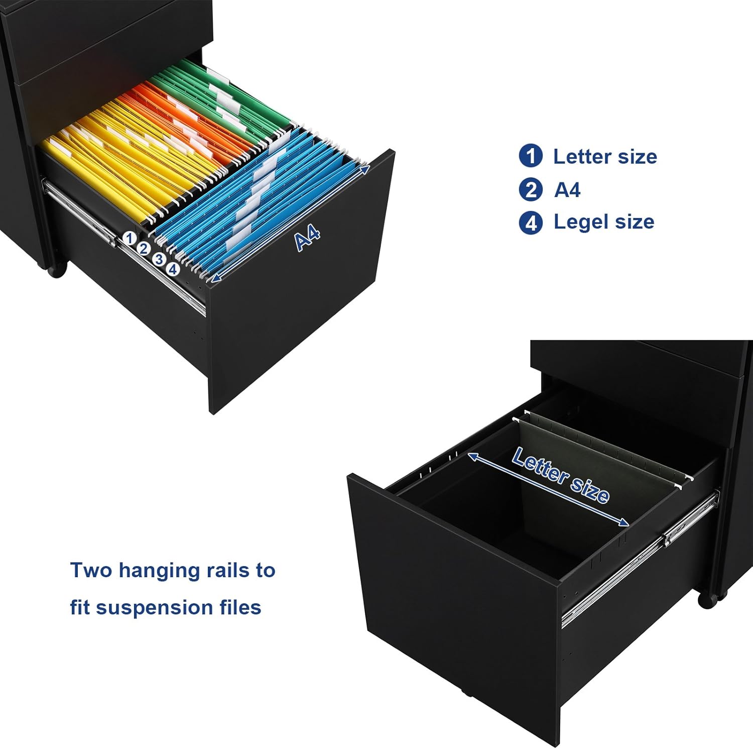 SONGMICS Steel File Cabinet 3 Drawer with Lock Mobile Pedestal Under Desk Fully Assembled Except Casters Black UOFC60BK: Home & Kitchen