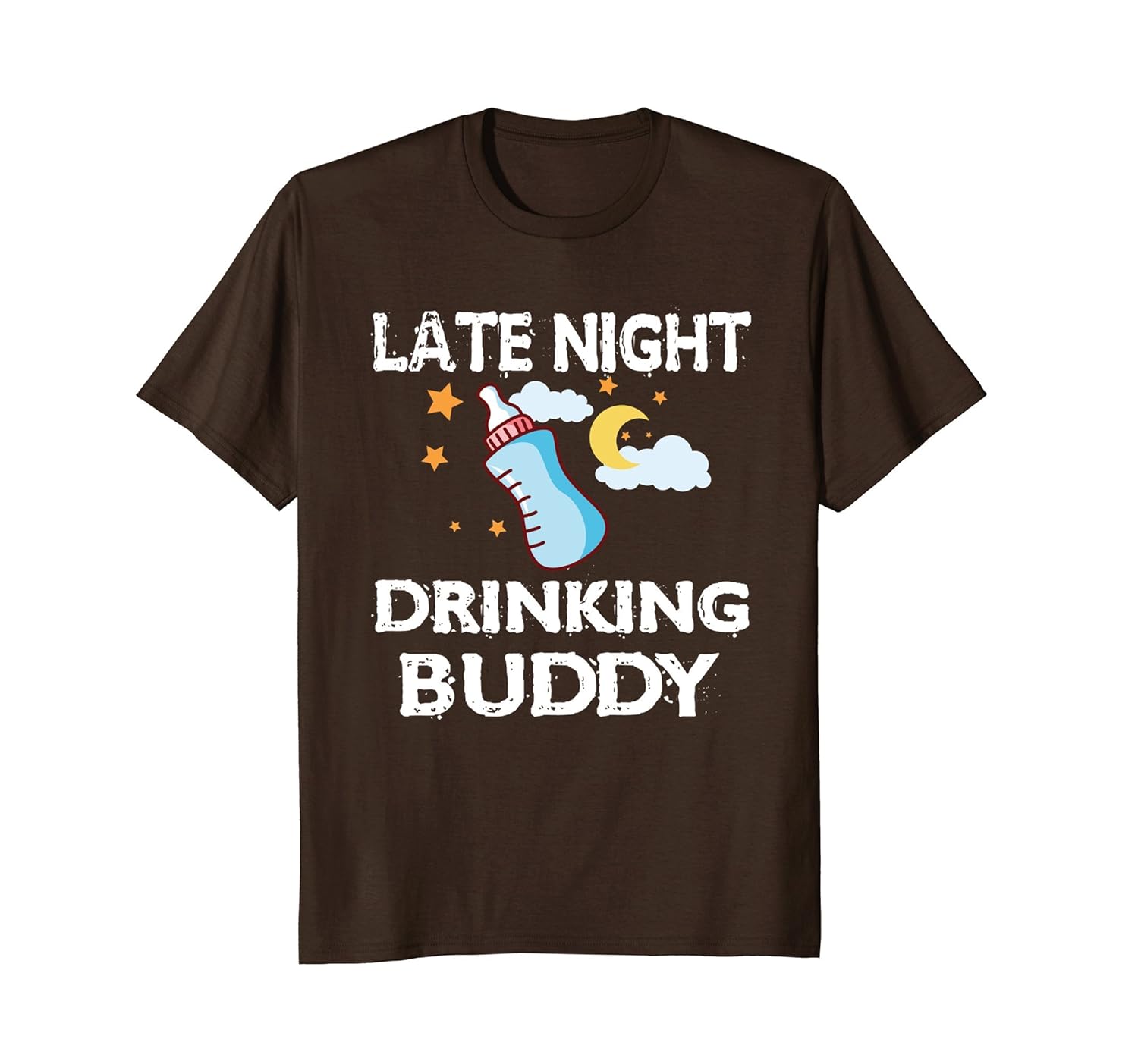 New Baby T-Shirt Late Night Drinking Buddy New Dad Mom Gift-anz