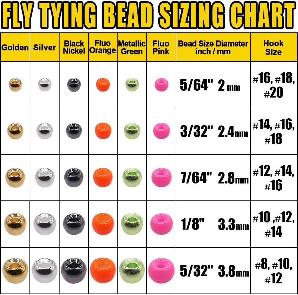 XFISHMAN Tungsten-Fly-Tying-Beads-Heads-Assortment Fly Tying Materials Nymph for Fly Fishing Tungsten Beads 60 Pack : Sports & Outdoors