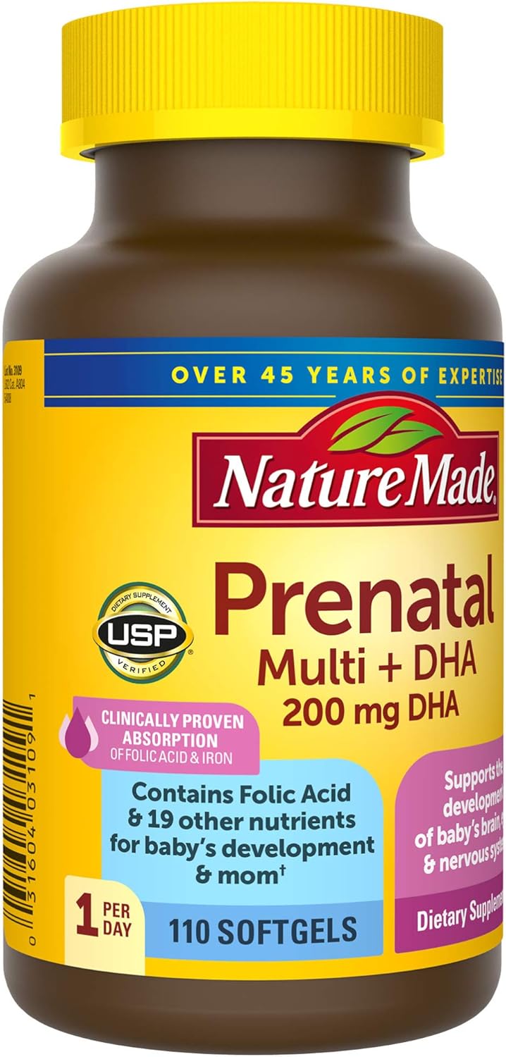 Nature Made Prenatal Multivitamin + 200 mg DHA Softgels, 110 Count to Support Baby’s Development (Packaging May Vary): Health & Personal Care