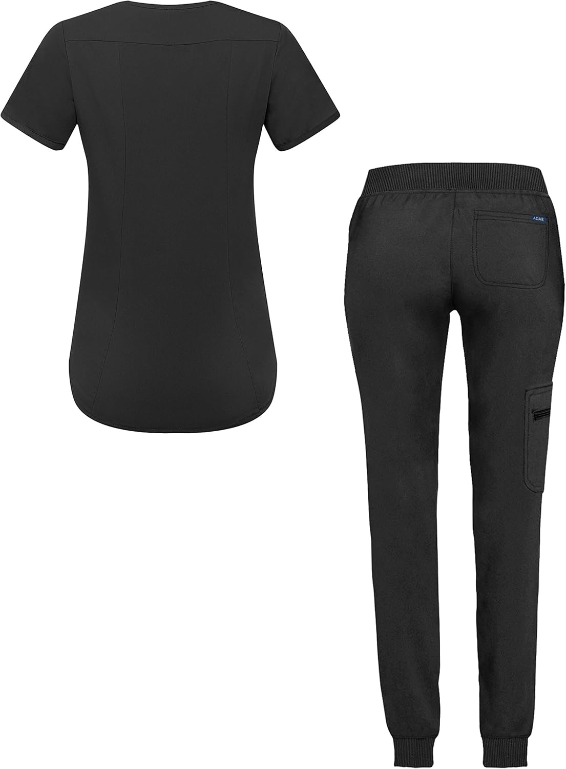Adar Pro Modern Athletic Scrub Set for Women - Modern V-Neck Scrub Top & Yoga Jogger Scrub Pants: Clothing