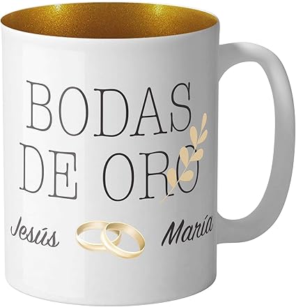 Ar Regalos Taza Bodas De Oro Personalizada Interior Purpurina Detalle Para Bodas De Oro Amazon Es Hogar