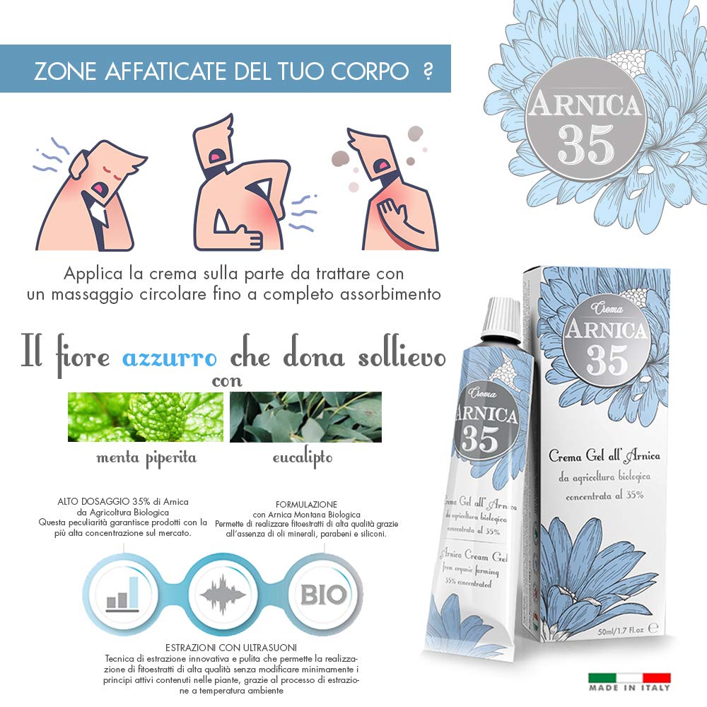 Dulàc - Arnica Gel Cream with a 35% concentration - 1.7 Fl.oz - THE MOST CONCENTRATED - 100% Made in Italy - Arnica 35 : Beauty