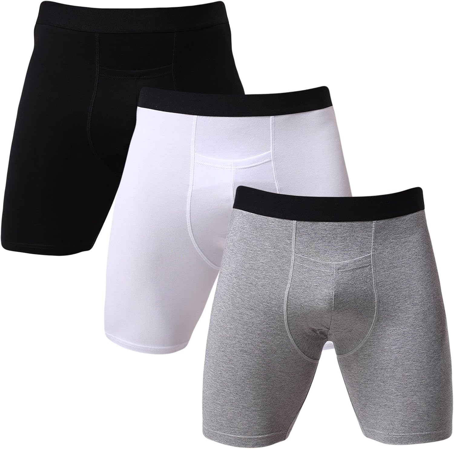 Men's No Ride Up Underwear Long Boxer Briefs with Stretchable