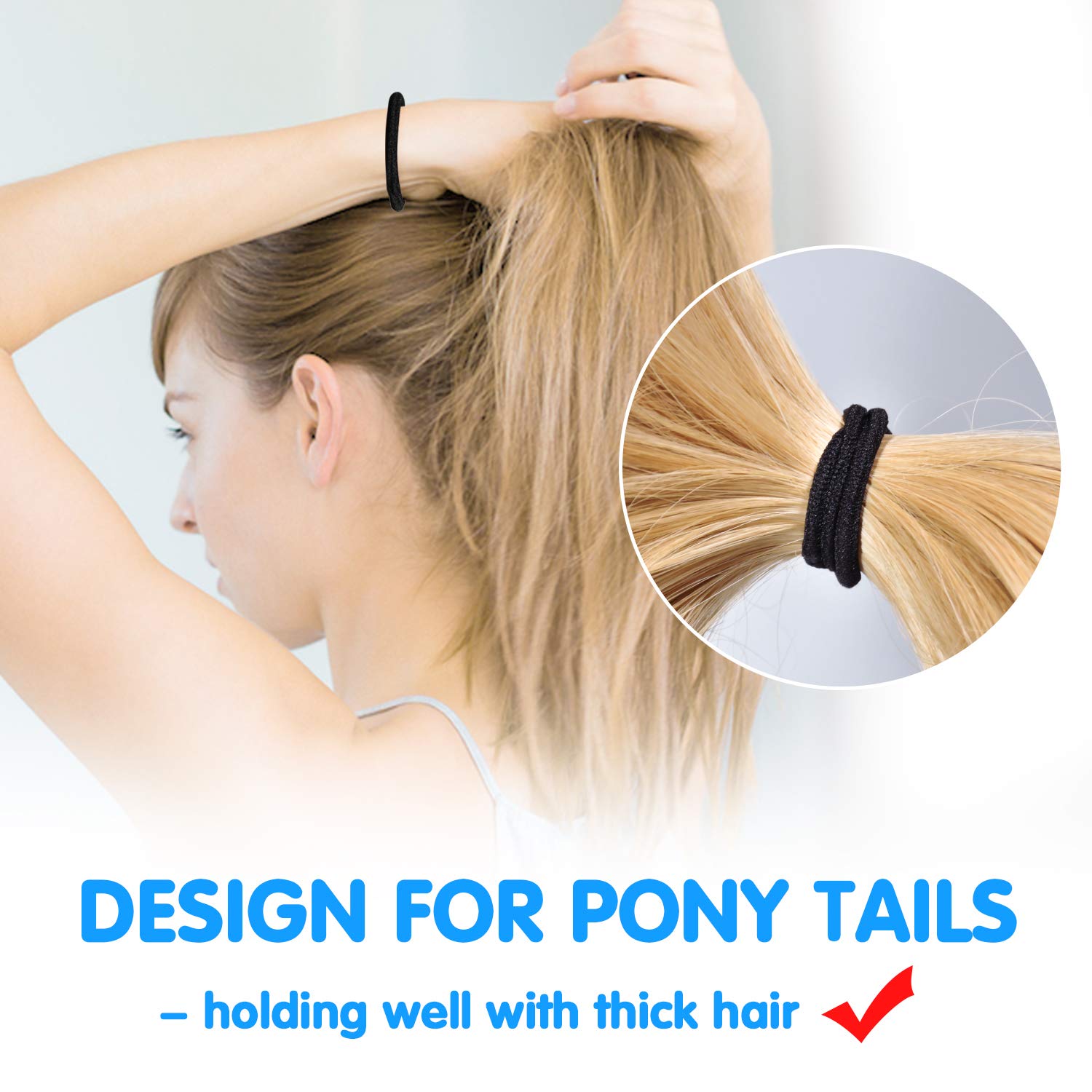 Black elastic hair ties variety pack 230, rubber bands assorted size 4 MM hair ties for women thick hair thin no metal pony tail holders for girls soft hair ties stretchy rubber bands for hair (4MM, BLACK) : Beauty