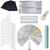 Topus Premium Guitar Bass Luthier Tools Includes 32 Blades Steel Feeler Gauge Dual, 9 Understring Radius Gauge, 1 String Action Gauge Ruler, 2 Fingerboard Guards, 9 Sand Paper, 1 Grinding Stone