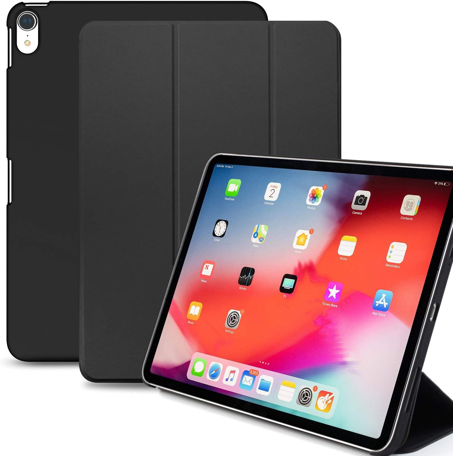 KHOMO iPad Pro 12.9 Inch Case 3rd Generation (Released 2018) - Dual Black Super Slim Cover with Rubberized Back and Smart Feature
