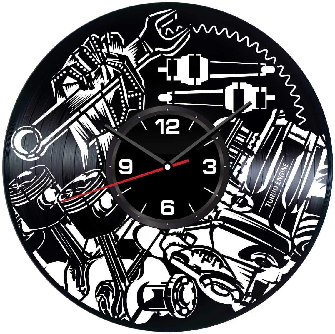 Mechanic Wall Clock Made of Vinyl Record - Stylish Clock and Amazing Gifts Idea – Unique Home Decor – Personalized Presents for Men Mechanics – Great Wall Art for Living Room Bedroom Garage