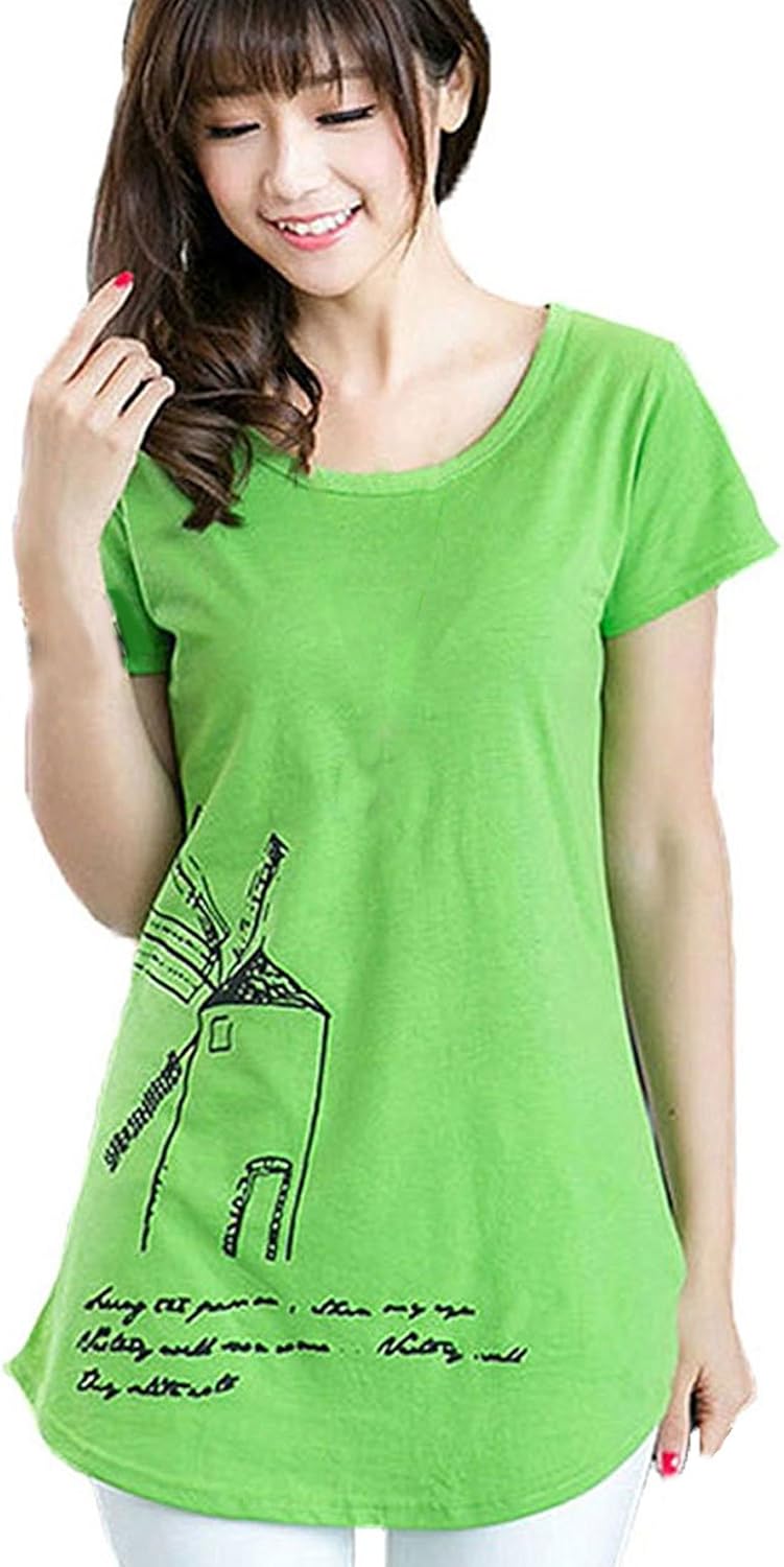 Amazon Mika Maya 半袖 Tシャツ カットソー レディース ウェア Aライン 女性 服 プリント グリーン Mサイズ Tシャツ カットソー 通販