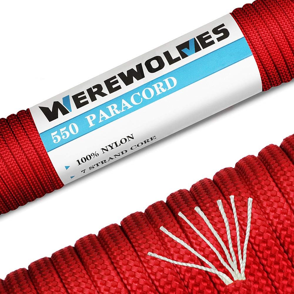 WEREWOLVES 550lb Paracord/Parachute Cord Type III 7 Strand - 100% Nylon Core and Shell - Multiple Colors : Sports & Outdoors