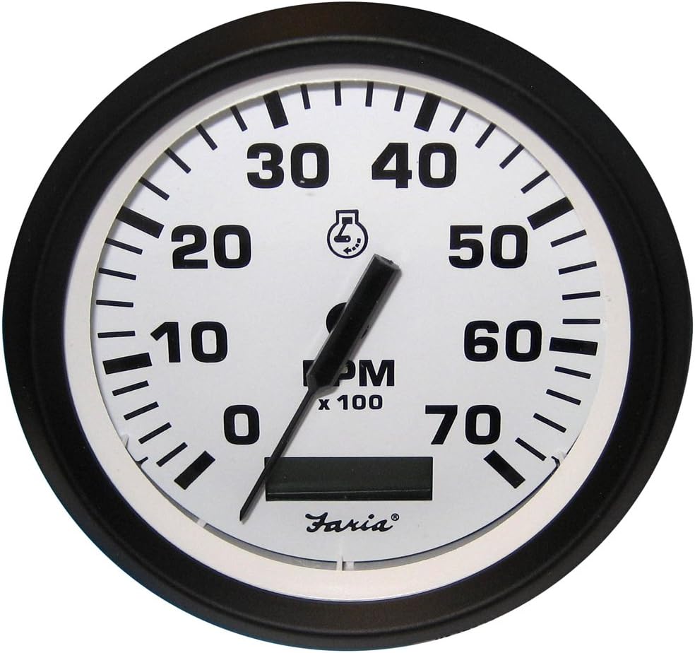 Faria Euro White 4" Tachometer w/Hourmeter - 7,000 RPM (Gas - Outboard) (54705)