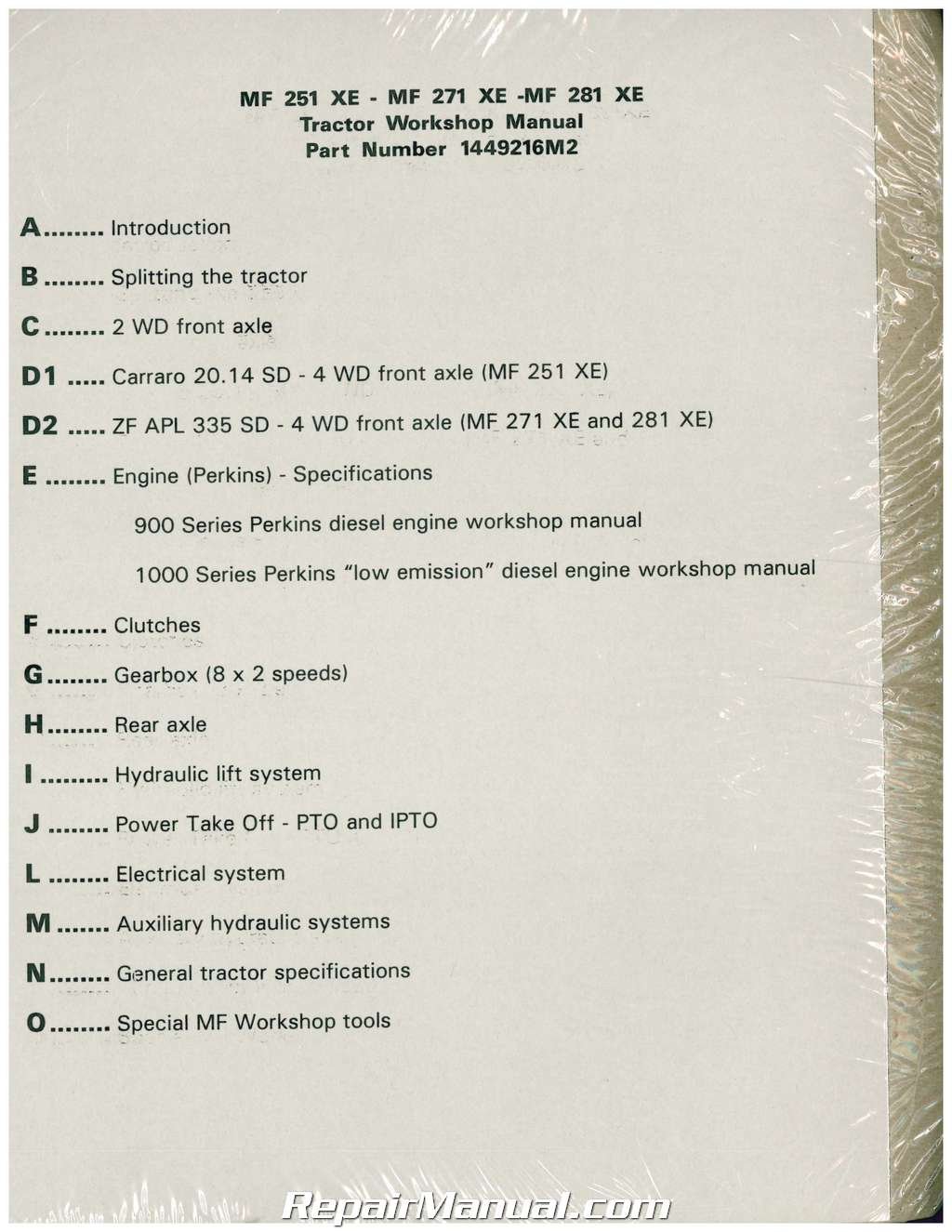 JS-MH-S-MF251XE-PLUS Massey Ferguson 251XE 271XE 281XE Tractor Service  Manual Paperback – 2004