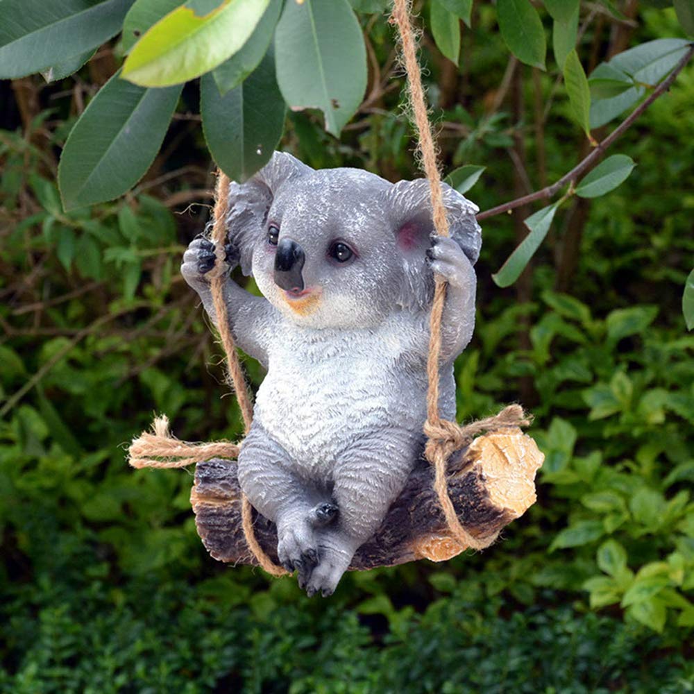 Animal Garden Statue - Cute Swing Koala Bear - Funny Outdoor Sculpture Ornaments Décor - Best Indoor Outdoor Statues Yard Art Figurines for Patio Lawn House