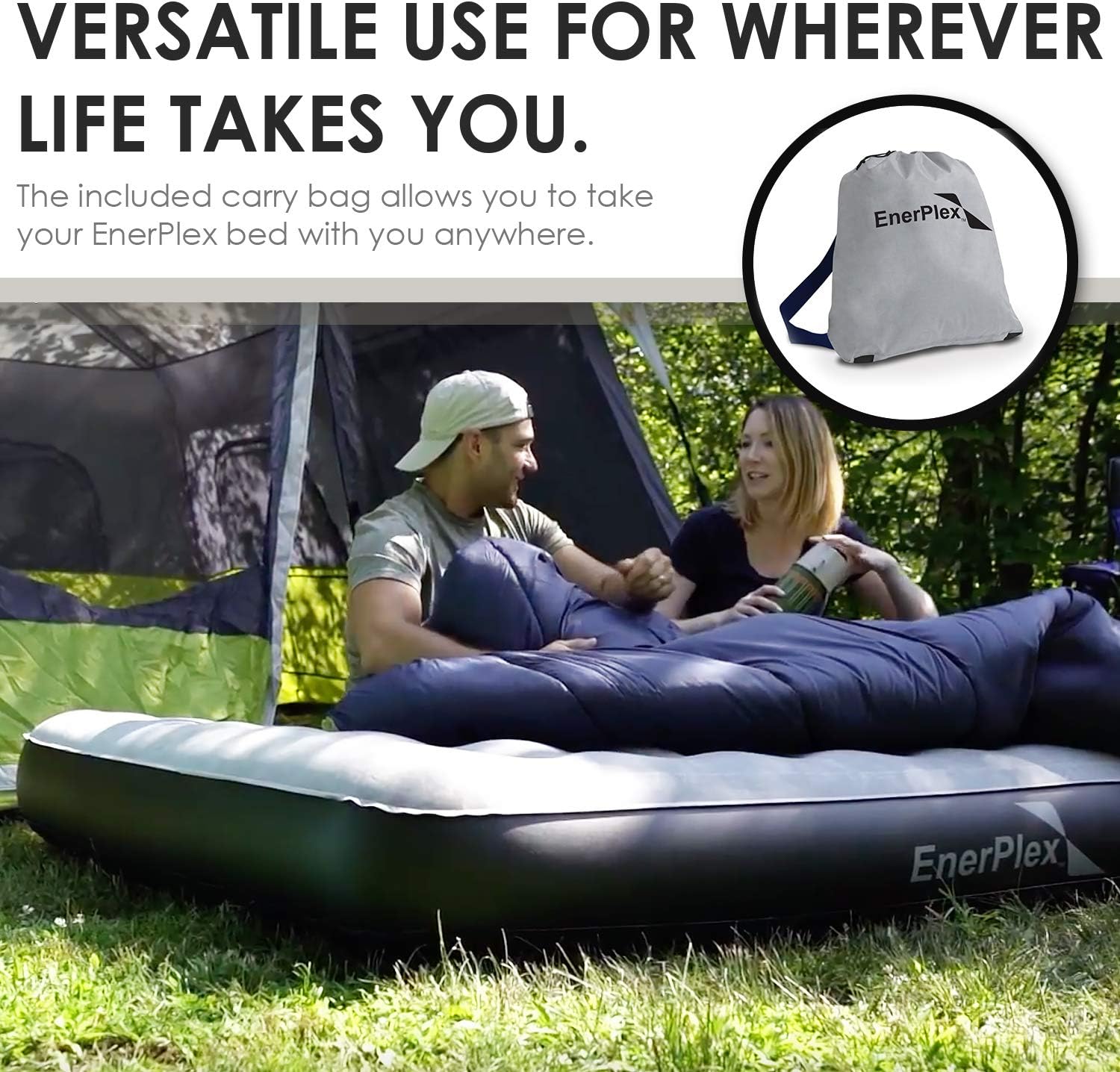 EnerPlex Never-Leak Camping Series Queen Camping Airbed with High Speed Pump Never Queen Size Air Mattress Single High Inflatable Blow Up Bed for Home Camping Travel 2-Year Warranty – Grey/Black: Kitchen & Dining