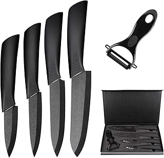 Ballery keramikmesser, Keramikmesser Set mit Schutzhülle, Küchenmesser Set mit 4-teilig Messer und 1 Sparschäler, Kochmesser Sets für Fleisch, Obst, Gemüse - Schwarz