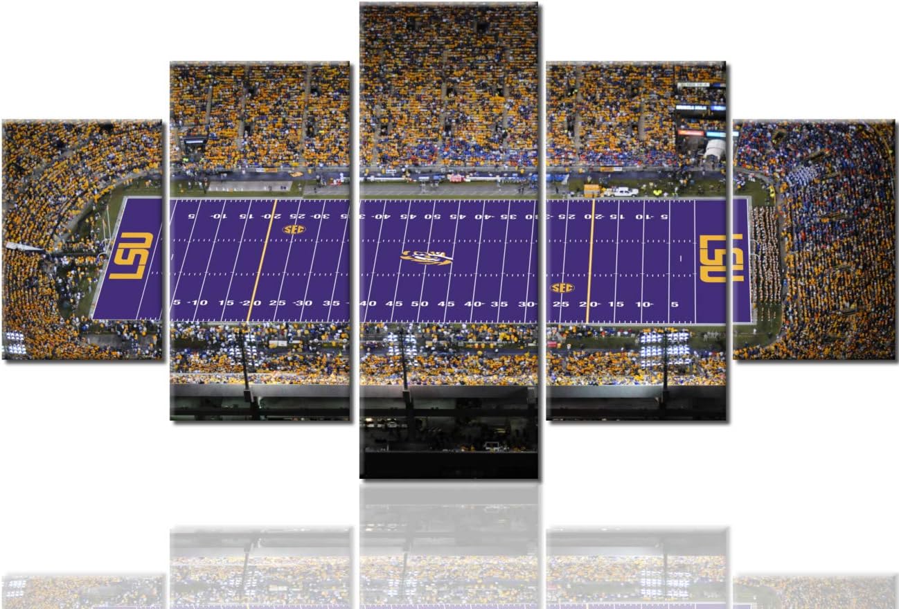 Native American Decor Death Valley Paintings Tiger Stadium Posters and Prints on Canvas LSU Tigers Football Team 5 Panel Modern Artwork Home Decor for Living Room Framed Ready to Hang(60''Wx32''H)