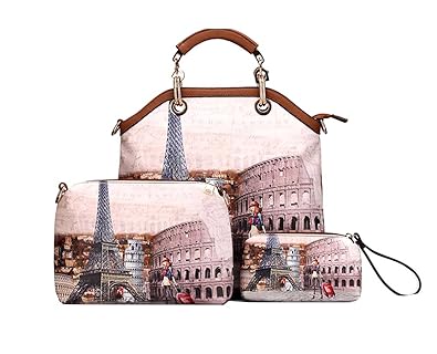 DI GRAZIA Womens Leather Multicolour Handbag, Satchel and Slingbag Combo