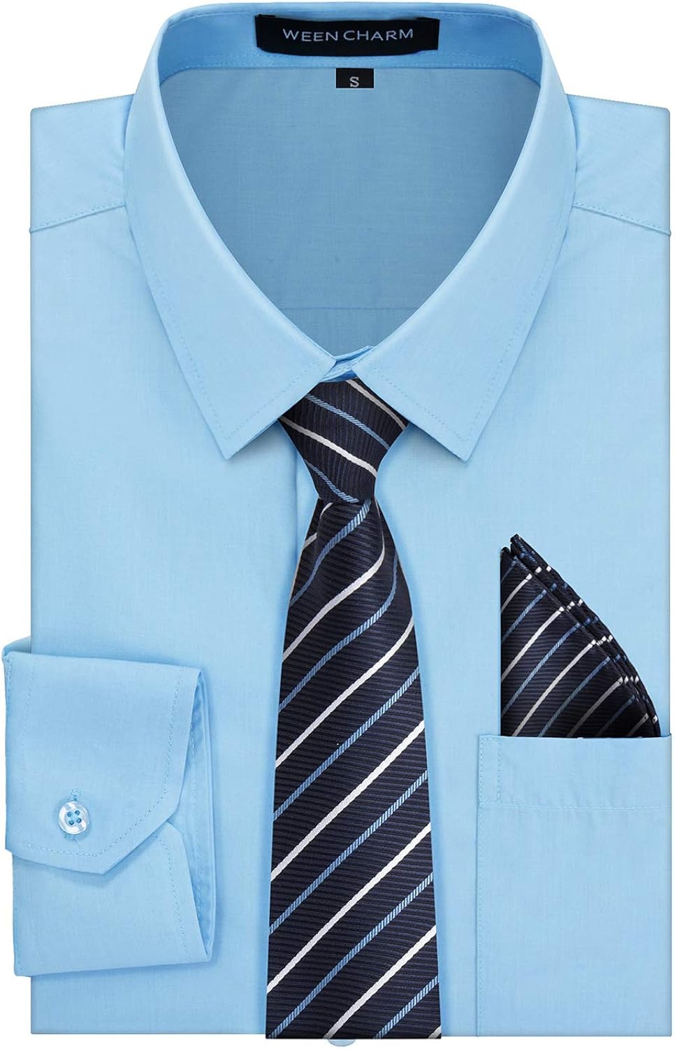 WEEN CHARM Mens Dress Shirts Regular Fit Button Down Tuxedo Shirts with Matching Tie and Handkerchief at  Men’s Clothing store