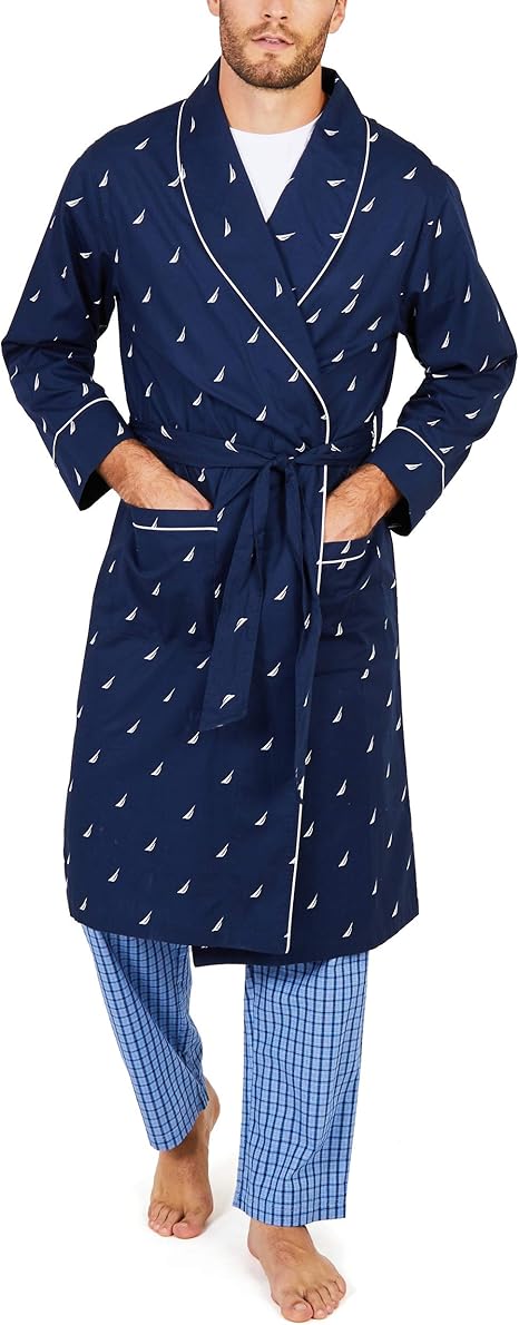 nautica men's long sleeve lightweight cotton woven robe