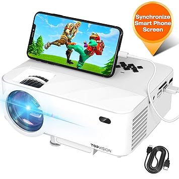 T TOPVISION 2400Lux Mini Projector with Synchronize Smart Phone Screen, Supported 1080P, 176
