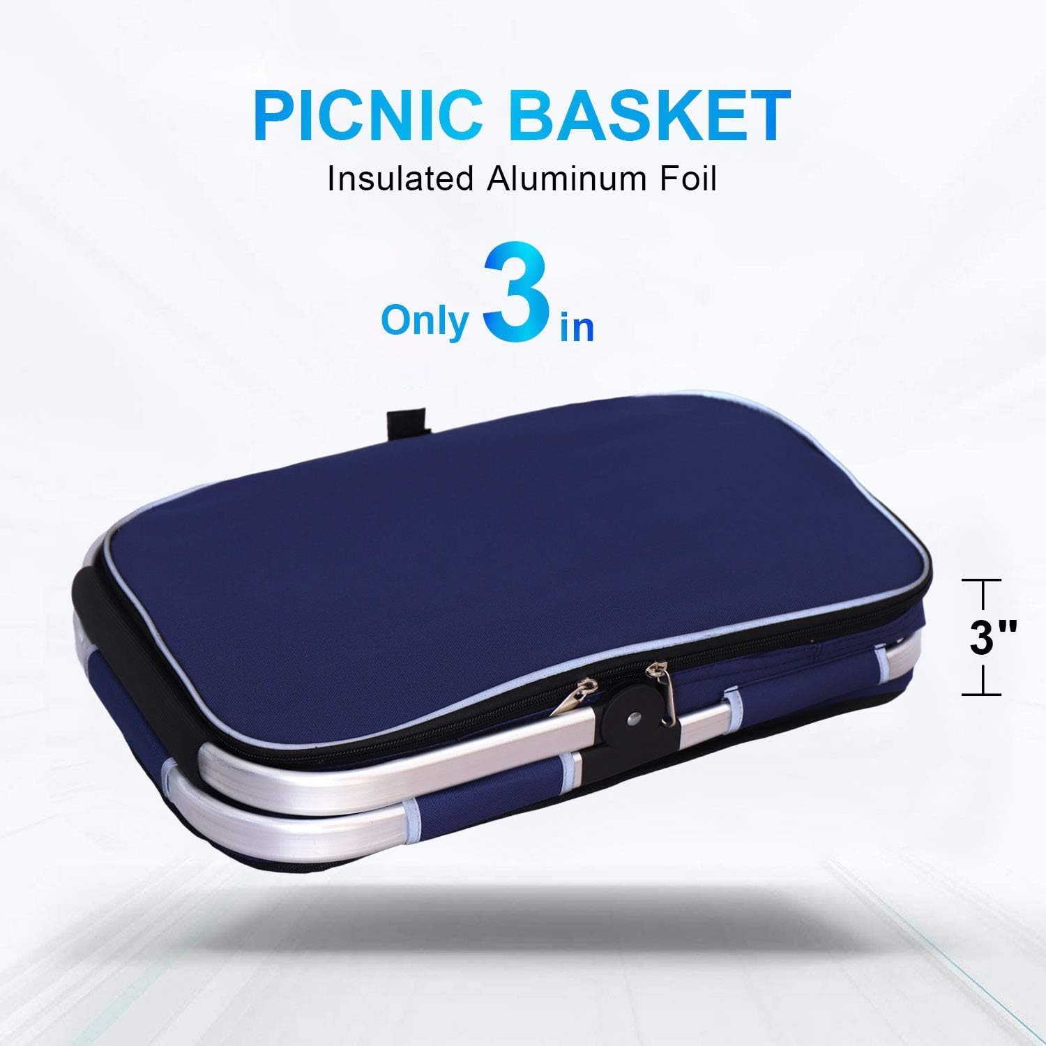 LIQING 35L Large Picnic Basket, Shopping, Travel, Camping Grocery Bags, 2 Layers of Internal Pockets Leak-Proof and Insulated, Folding, Internal Support Does Not Collapse (Blue): Kitchen & Dining